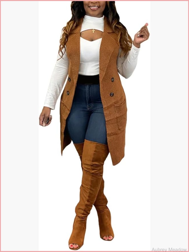 Sleeveless Cable Knit Open Front Long Cardigan Waistcoat Jacket